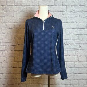 Rhoback Navy Blue Polka Dot Quarter Zip Performance Pullover Women's Small